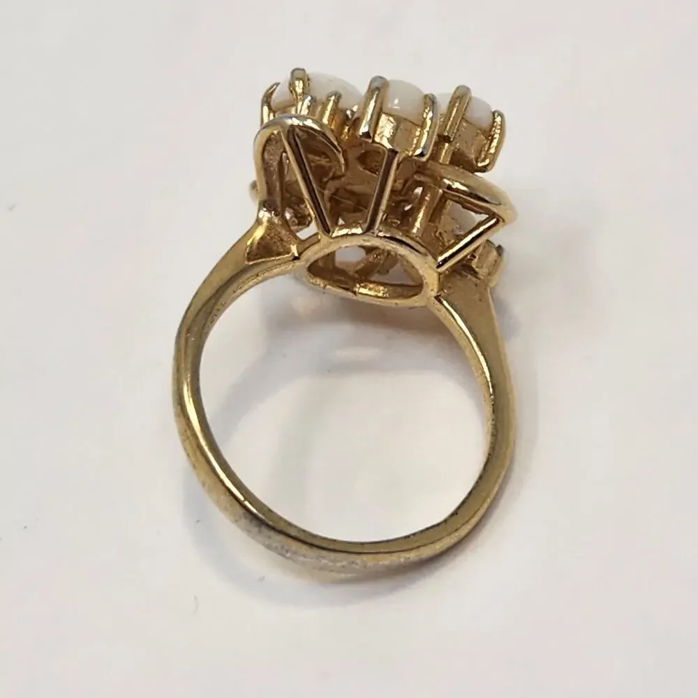 Faux Opal Cluster Rhinestone Gold Plated Cocktail Ring Size 7.75 Costume Jewelry